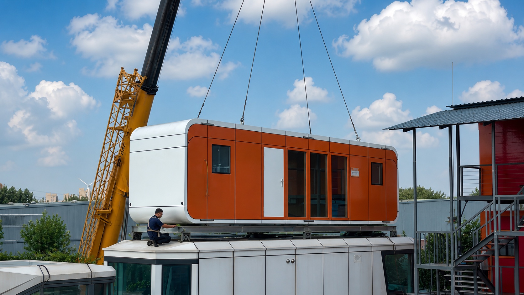 Levage d’une cabine complète en usine